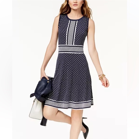 MICHAEL Michael Kors Dot-Print Shift Dress Navy White S - Picture 1 of 13